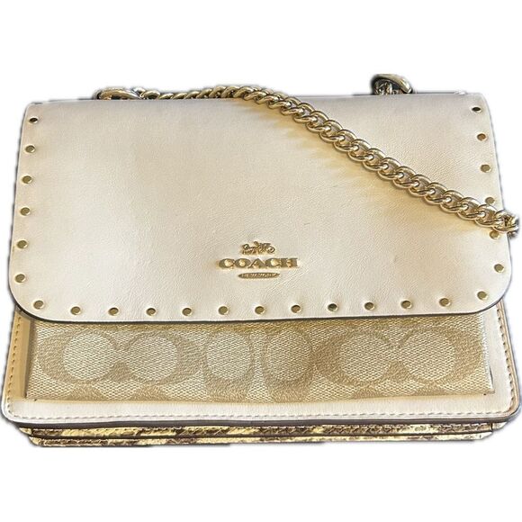 Coach Gold and Cream Women's Bag Used 1 time Excellent Condition - Picture 2 of 12